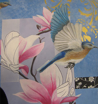 Queen's High School Creative Visual Arts - stunning artwork of bird and flowers by a Queen's art student
